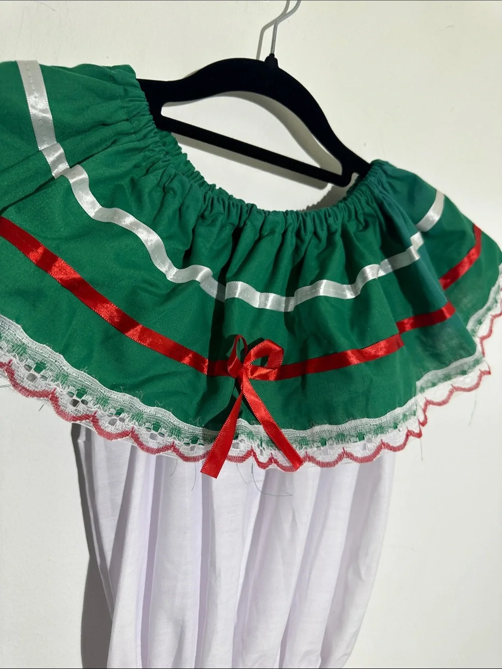 Girls' Festive Mexican-Style Dress Costume - Green, Red & White